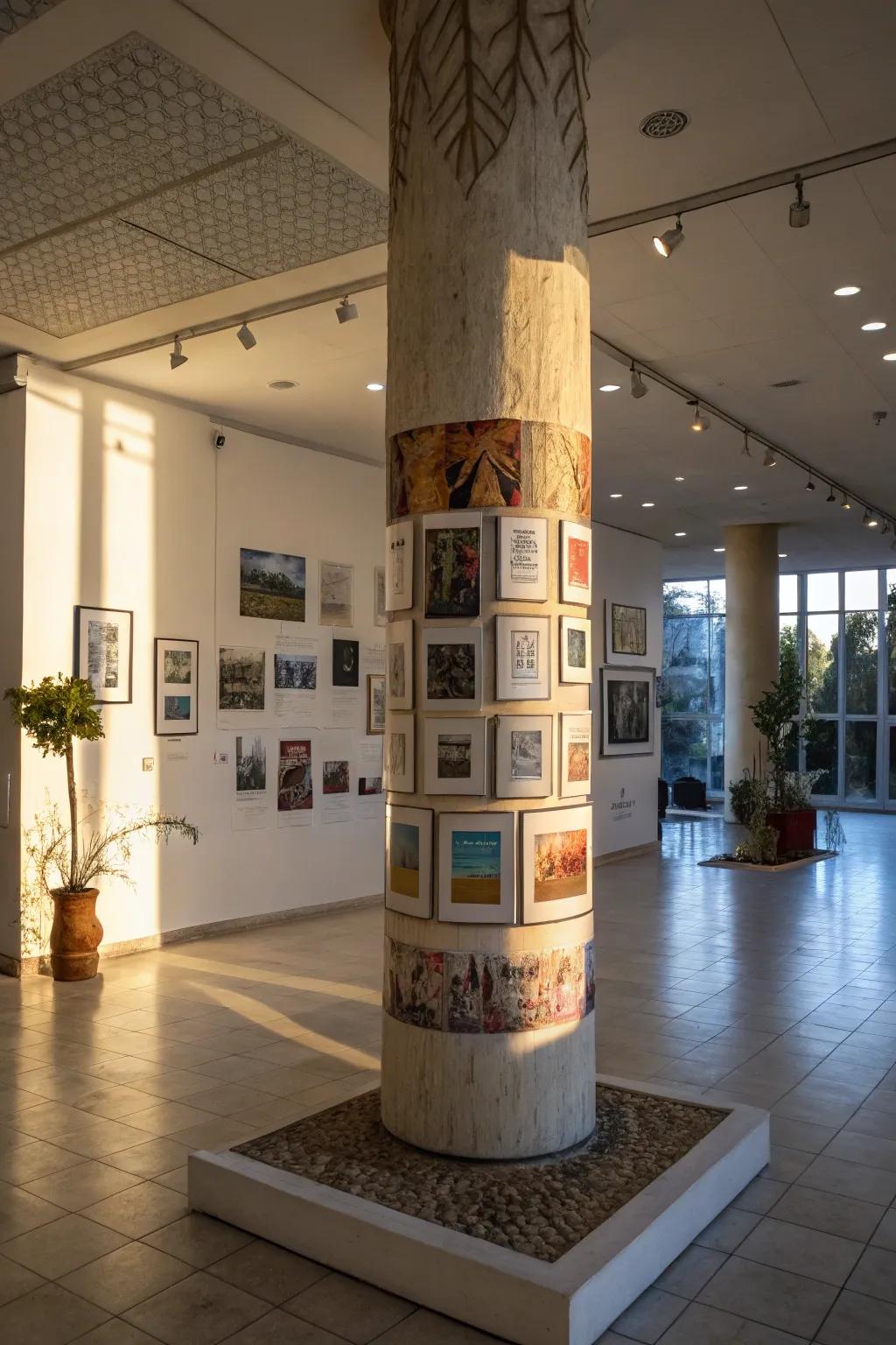 Columns as personal art displays.