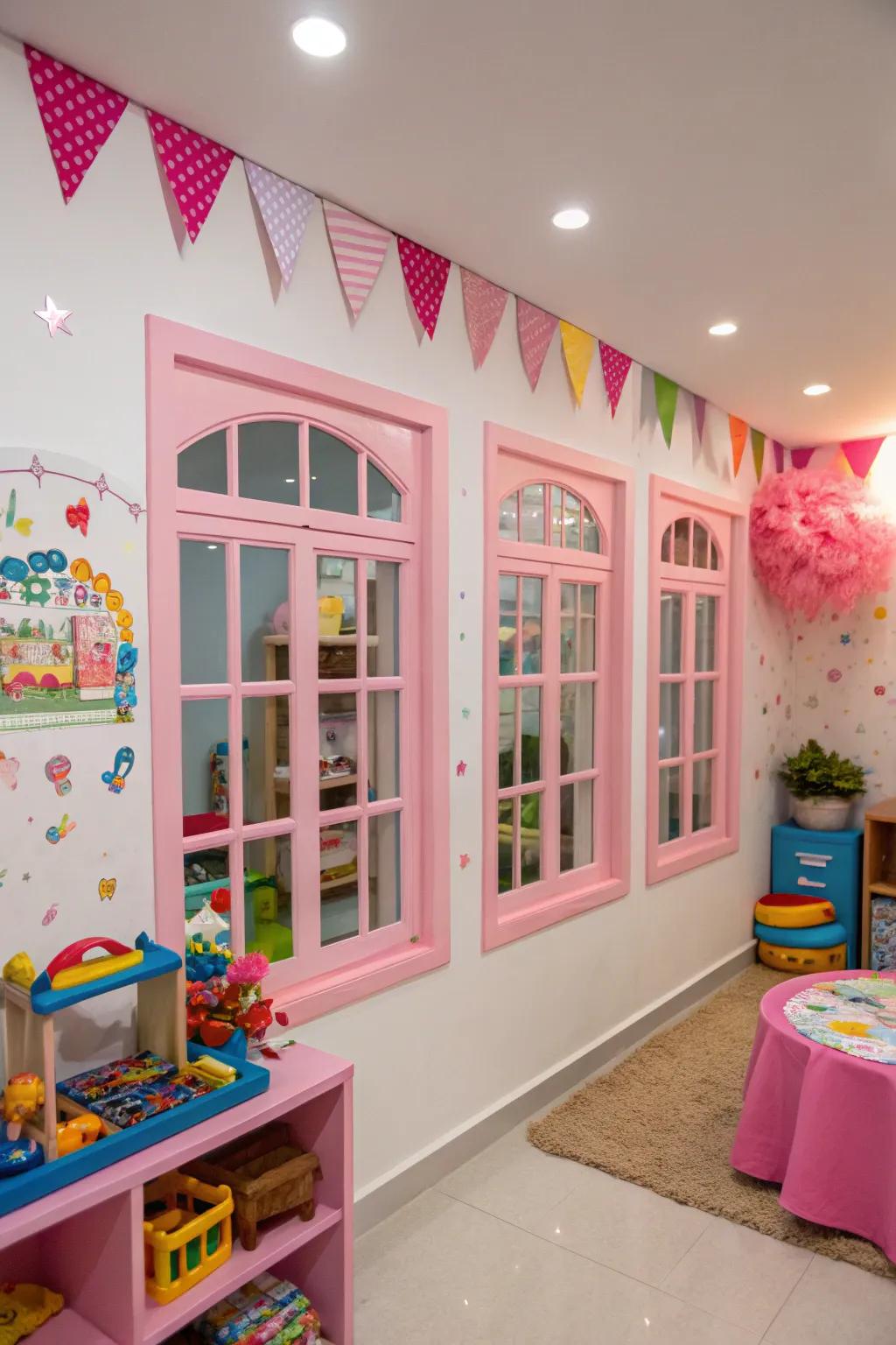 Pink frames add a playful and cheerful touch.