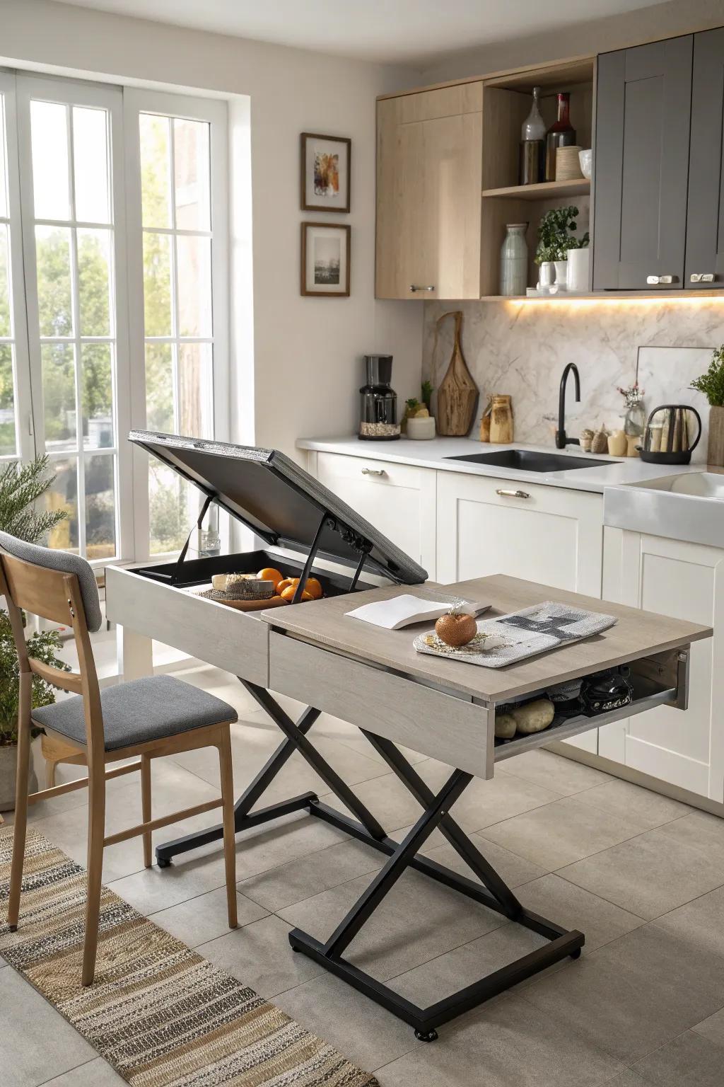 Multi-purpose furnishings offer area-saving solutions.