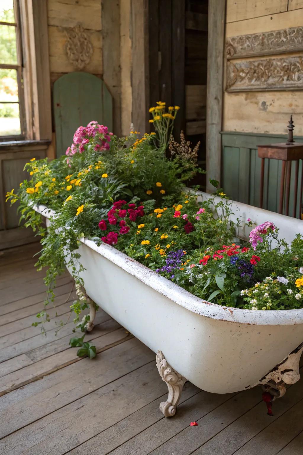 Old water basins are a fun, roomy choice for raised garden beds.