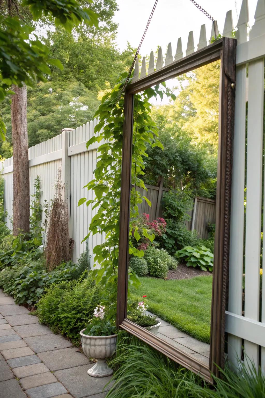 With mirrors, you can visually enlarge your backyard and give it more intrigue.