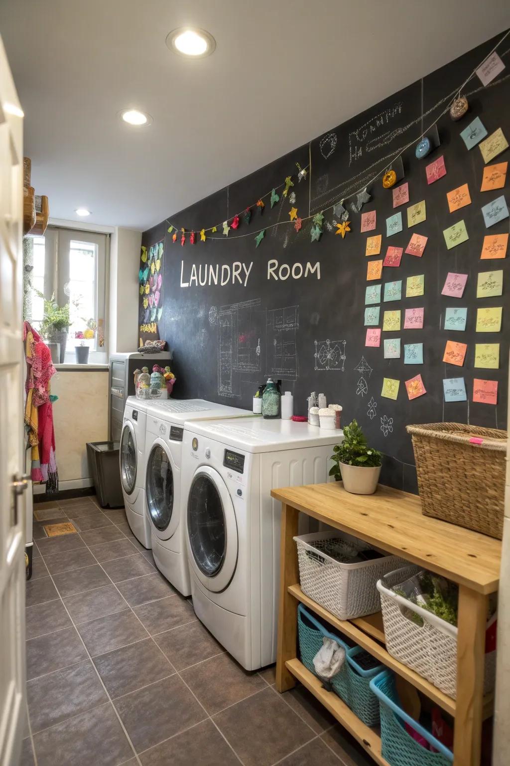 A chalkboard wall adds fun and function to your space.