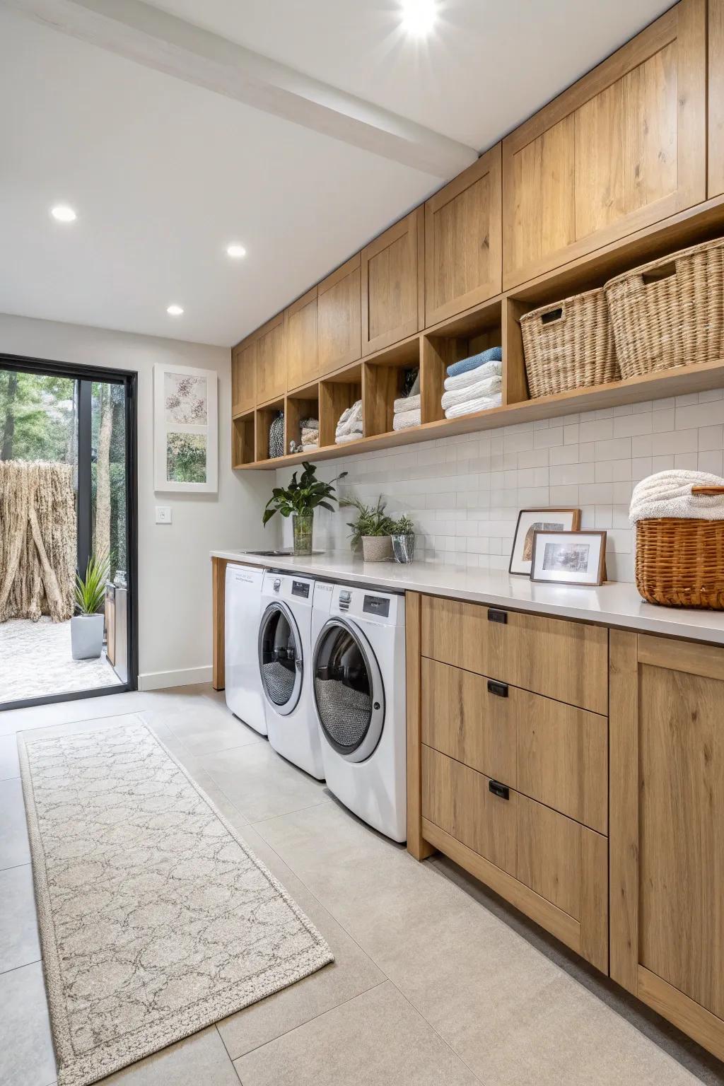 Eco-friendly materials lead to a sustainable laundry room.