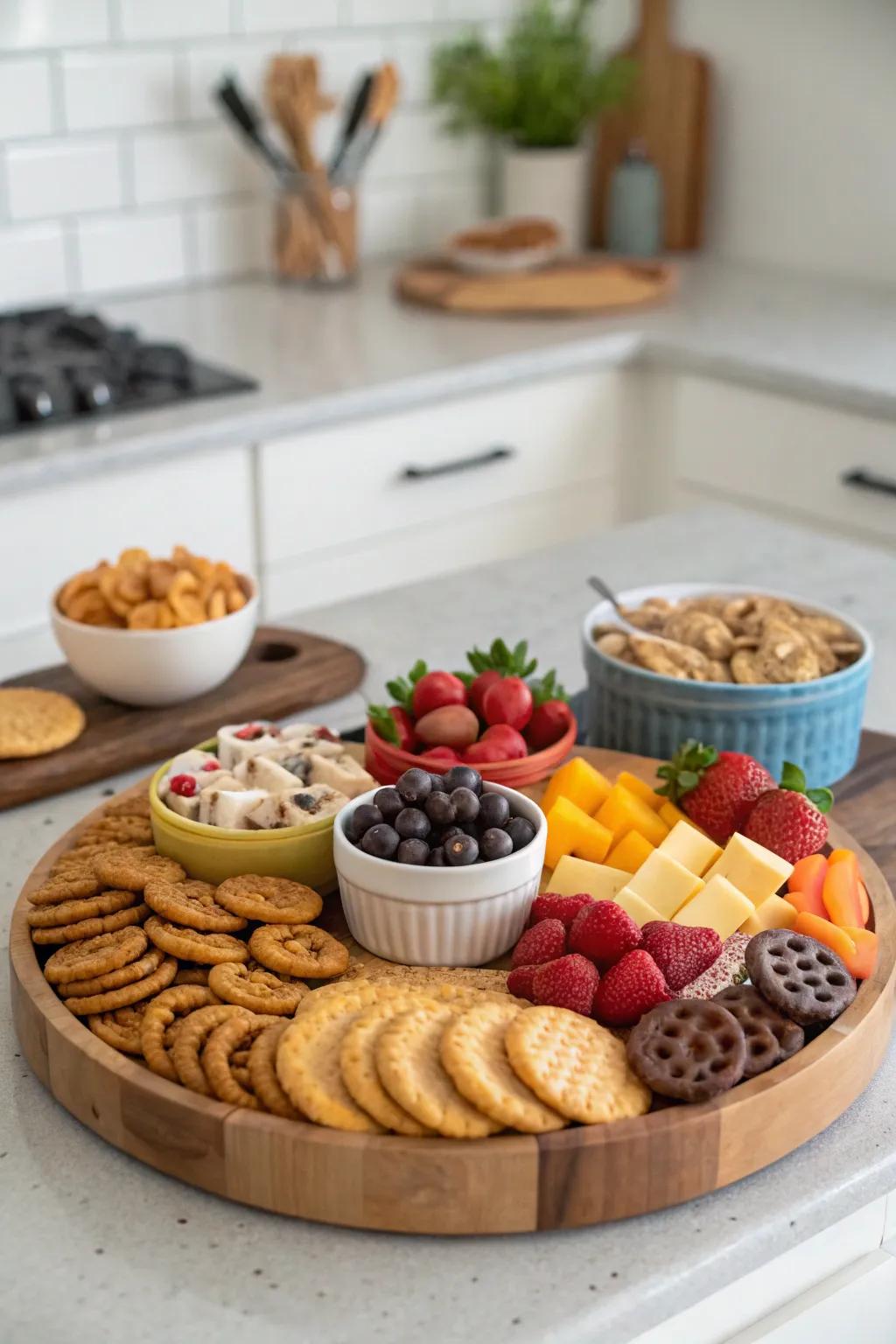 A fun and inviting snack spot with a rotating tray.