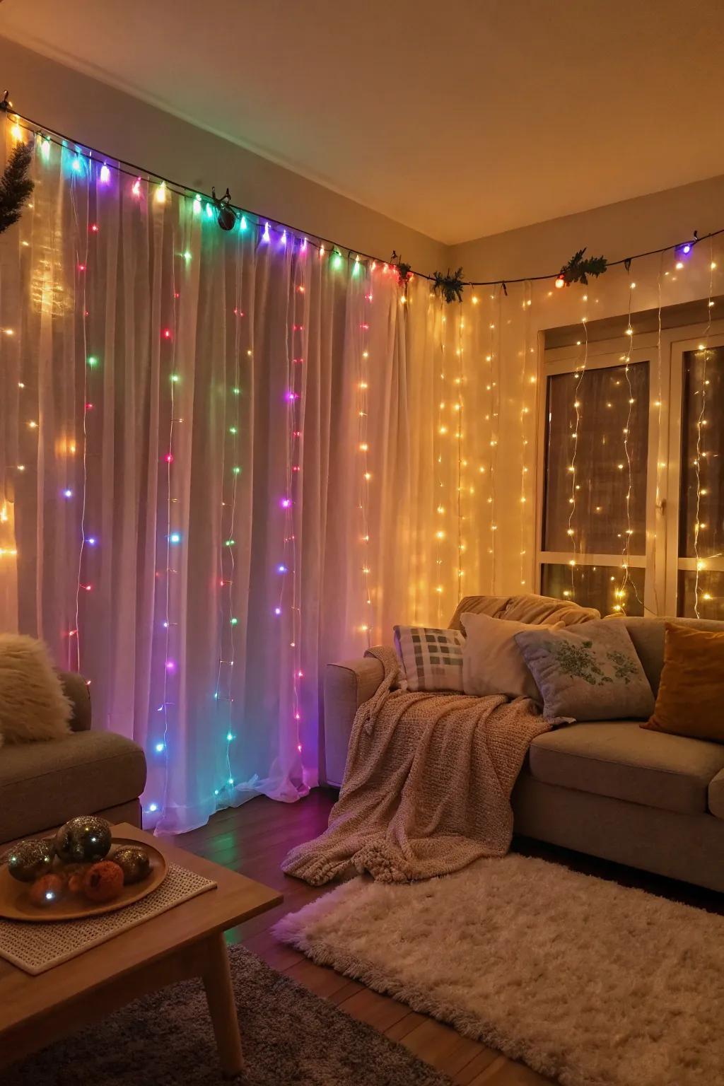 LED light curtains give off a fanciful radiance.