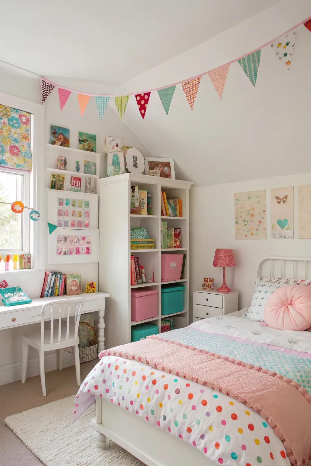 Simple white walls with a change of bright touches.