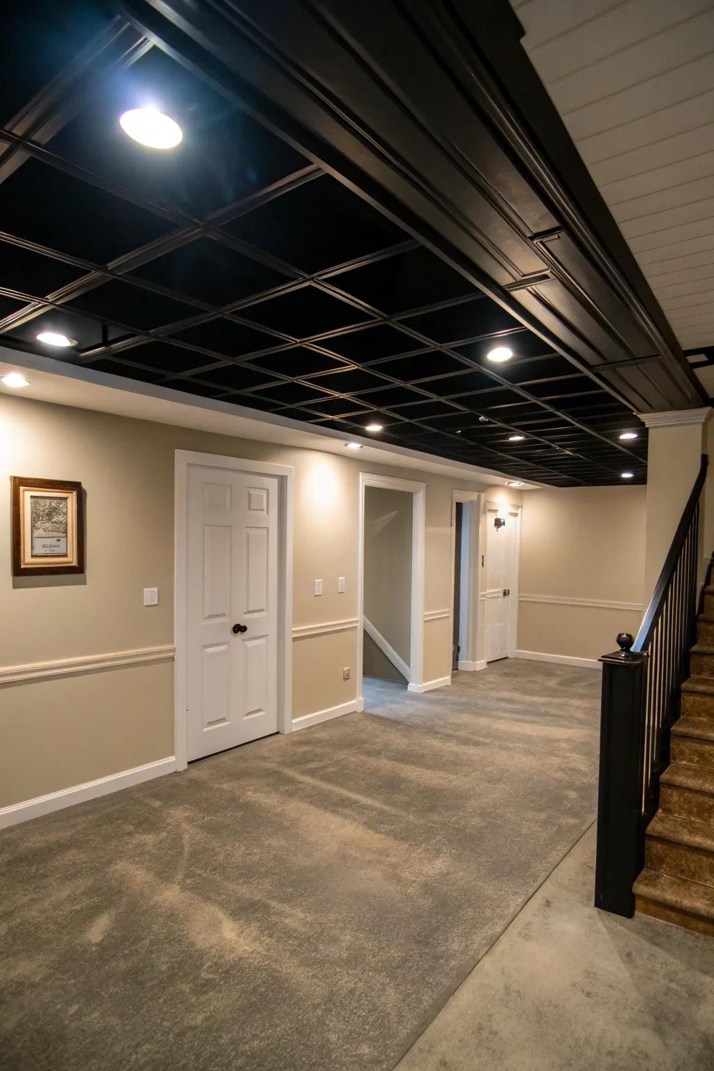 A dark ceiling adds depth and sophistication.