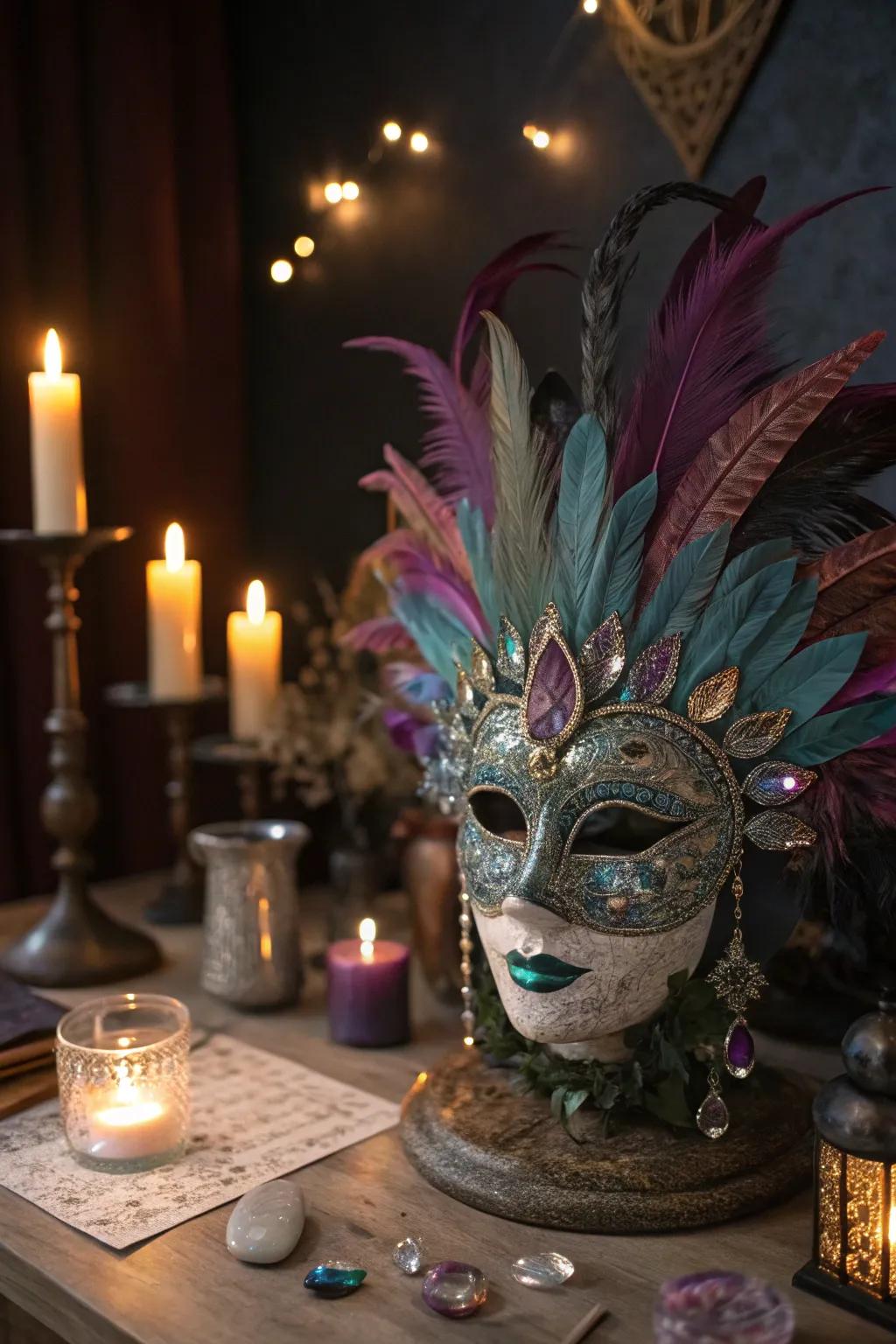 A mystical mask sculpture that enchants with its otherworldly charm.