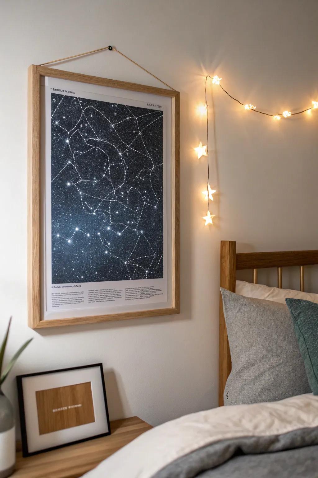 Star chart prints offer a look into nights.
