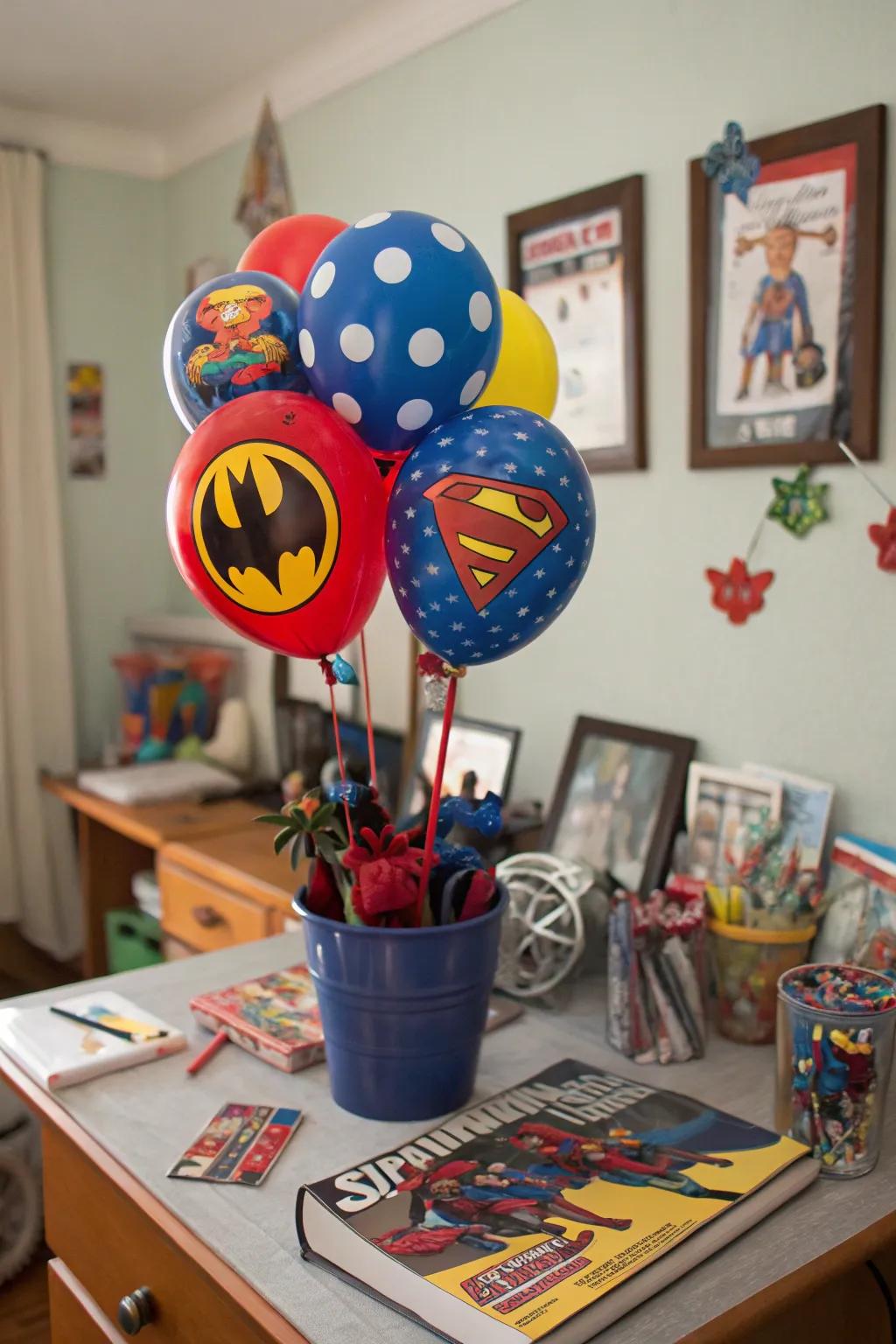 Superhero fan bouquet, a heroic gift for comic lovers.