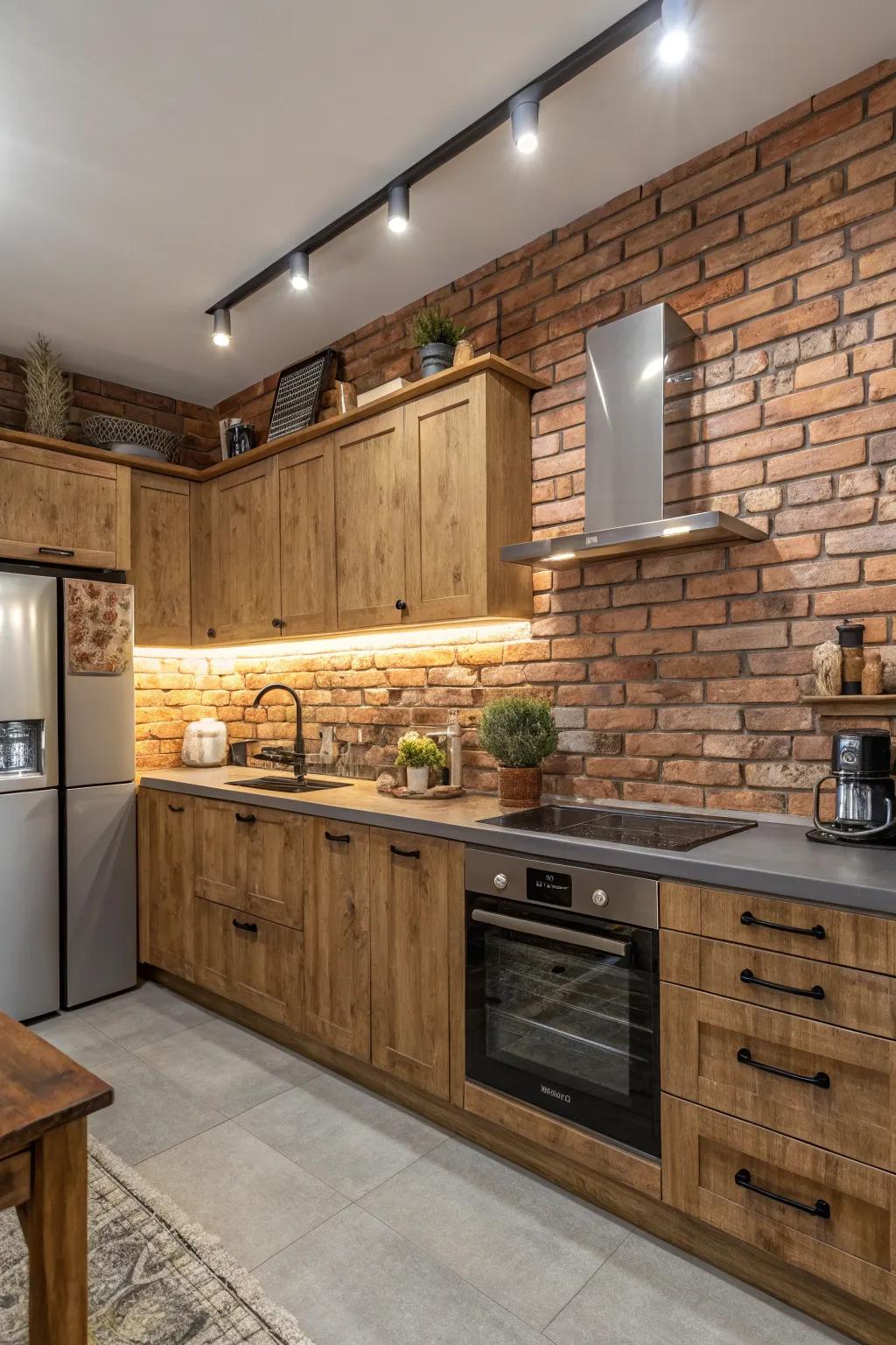 Brick panels add rustic charm and warmth.