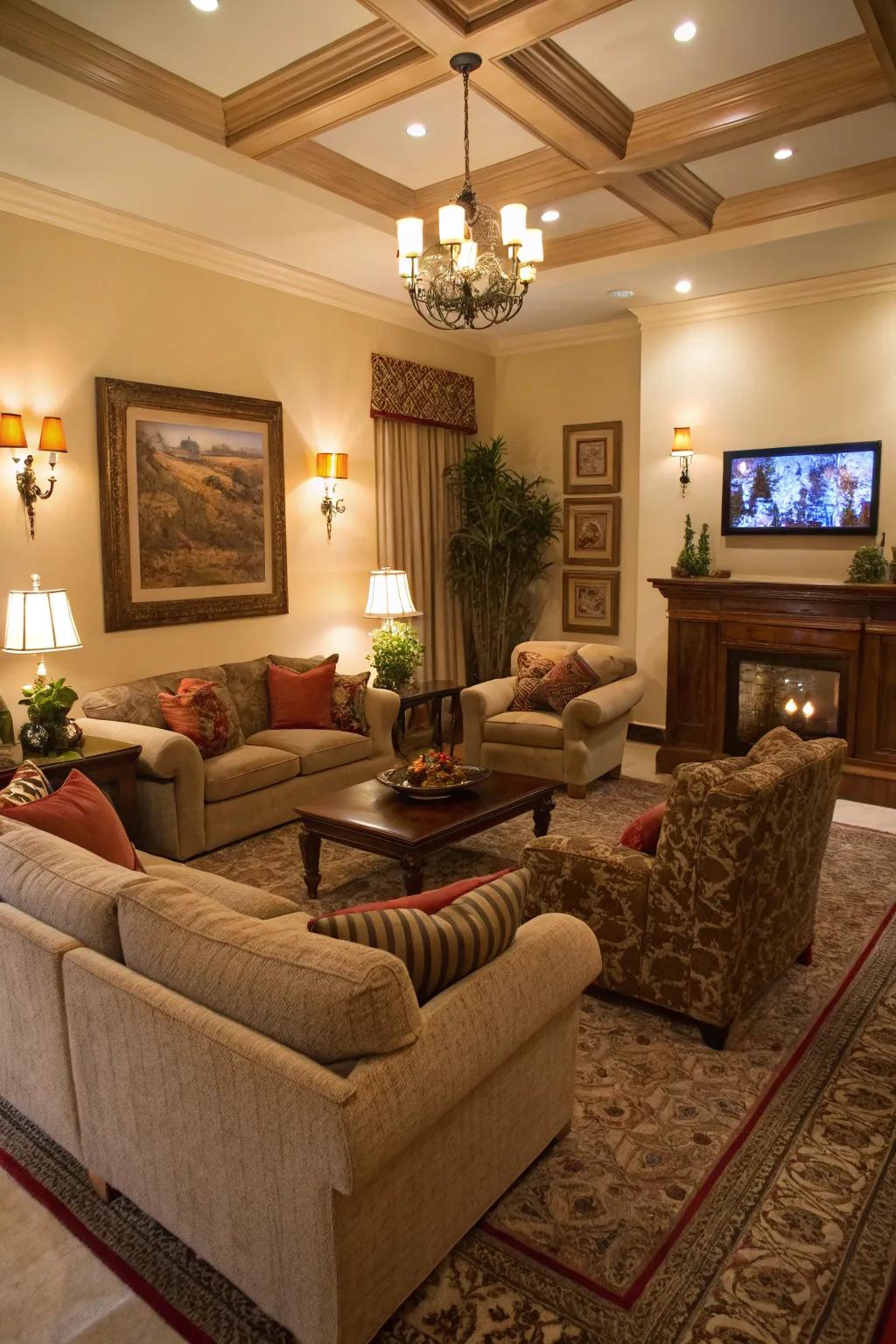 Personal seating spaces foster cozy conversations.