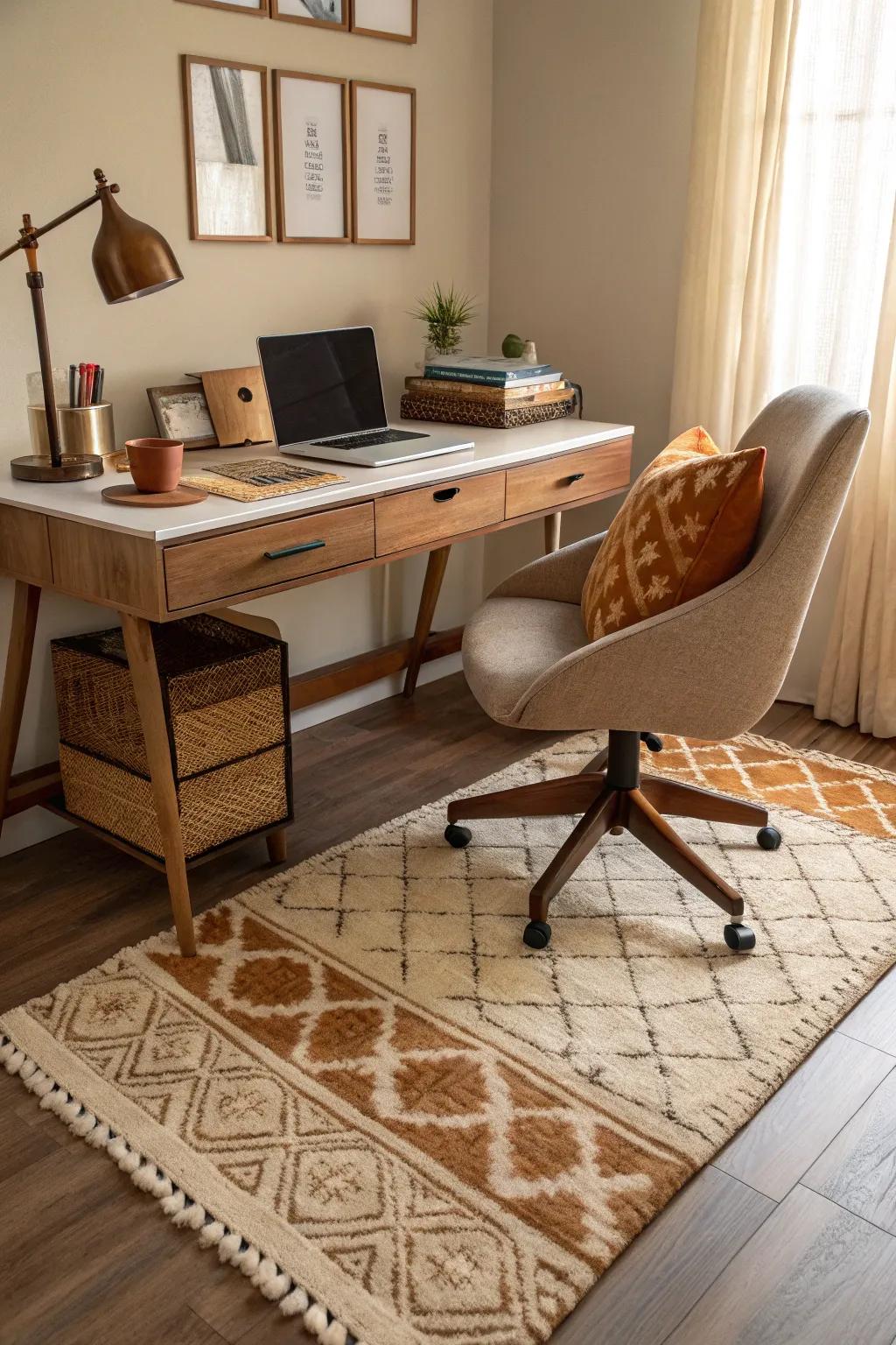 A plush rug grounds the space and adds a cozy layer.