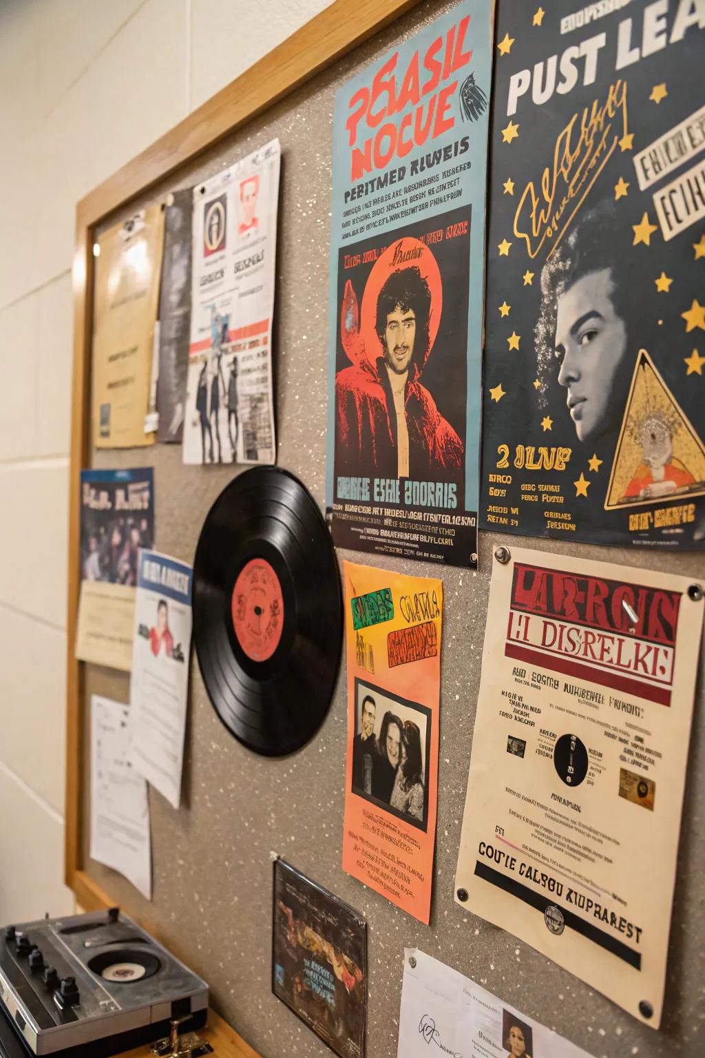 Nostalgic display board highlighting music through the years.