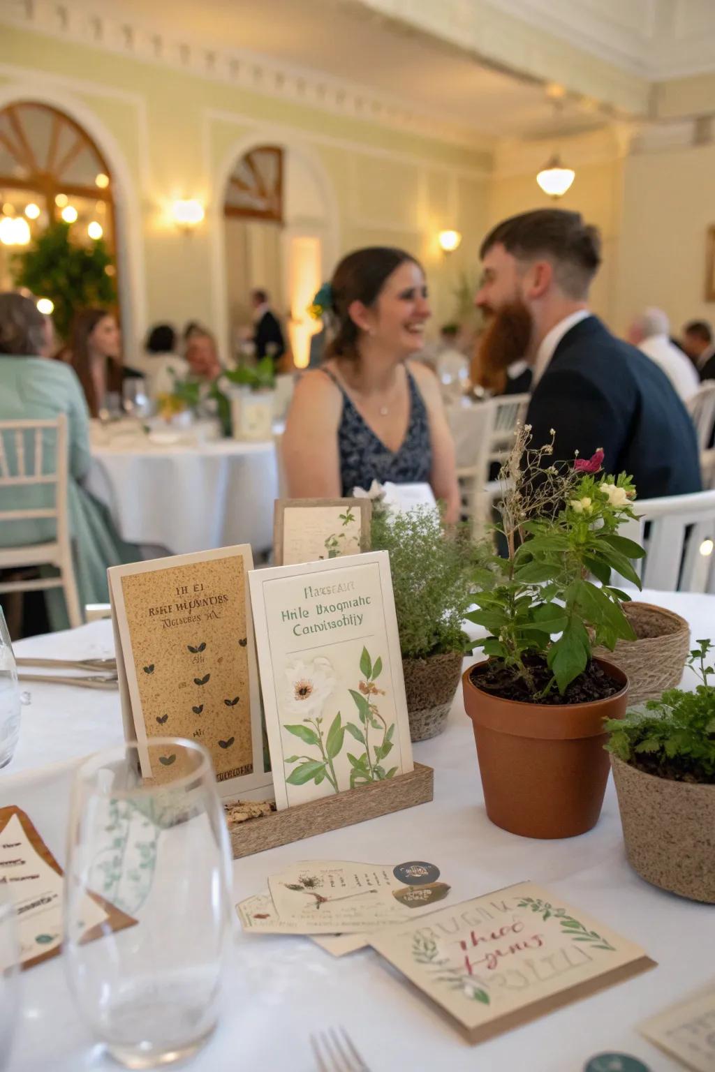 Eco-friendly favors like plantable seed cards make thoughtful gifts.