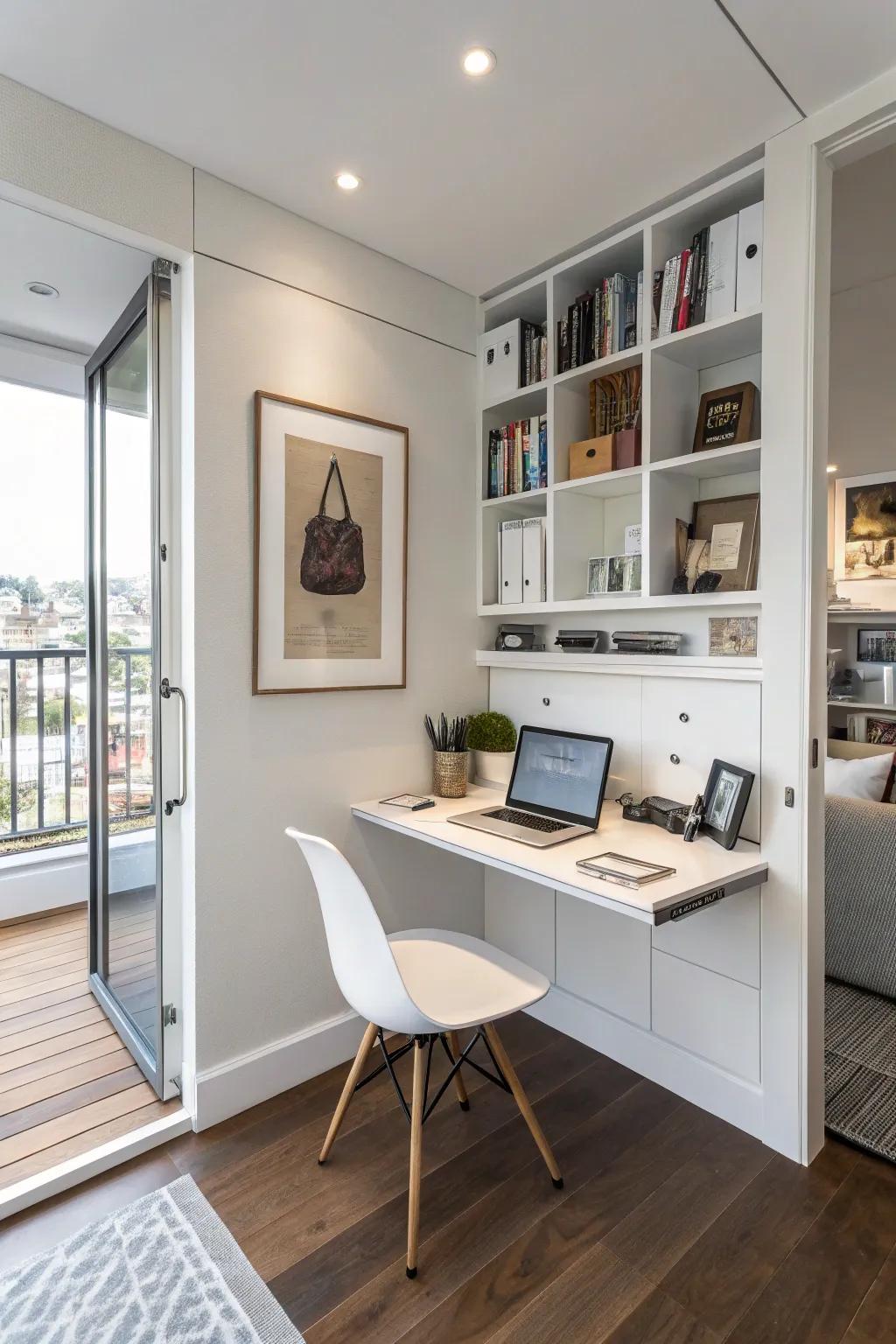 Take advantage of small spaces with a floating desk.