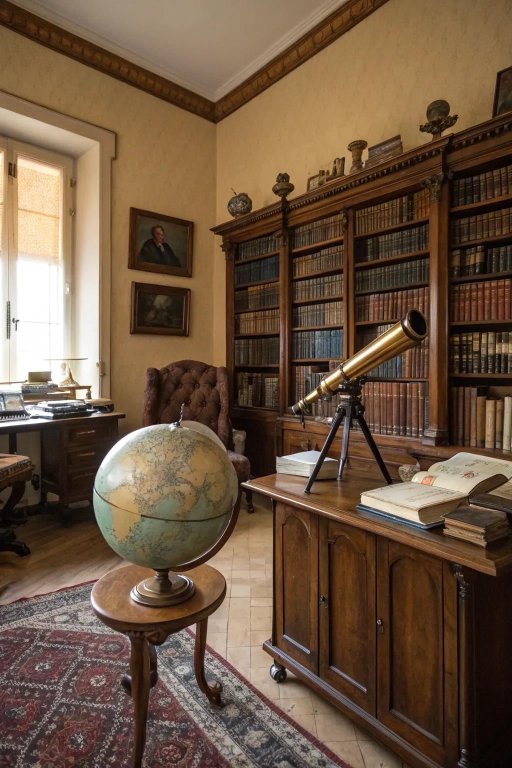 Scholarly flair using globes and telescopes
