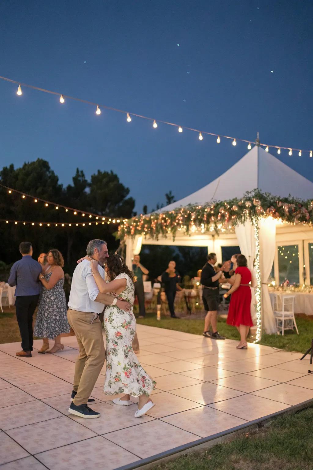 An outdoor dance area invites guests to dance the night away.