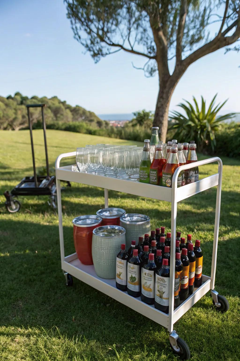A rolling trolley makes your drink station mobile and convenient.