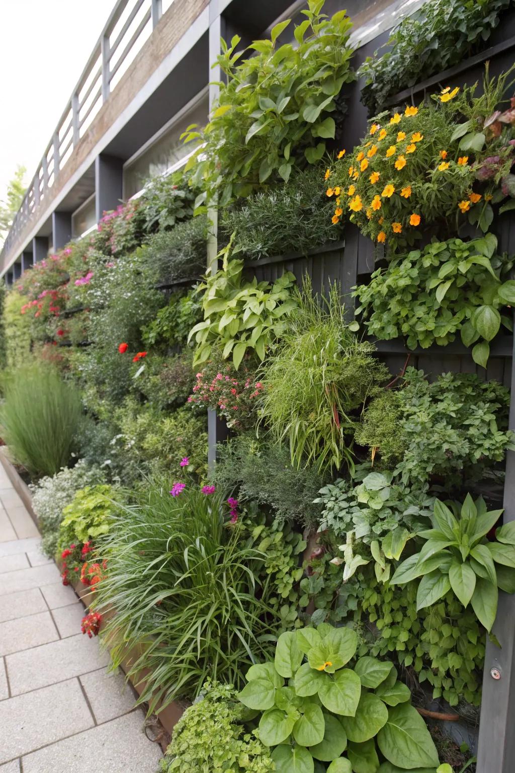 Vertical garden walls add greenery and save floor space in your outdoor man cave.
