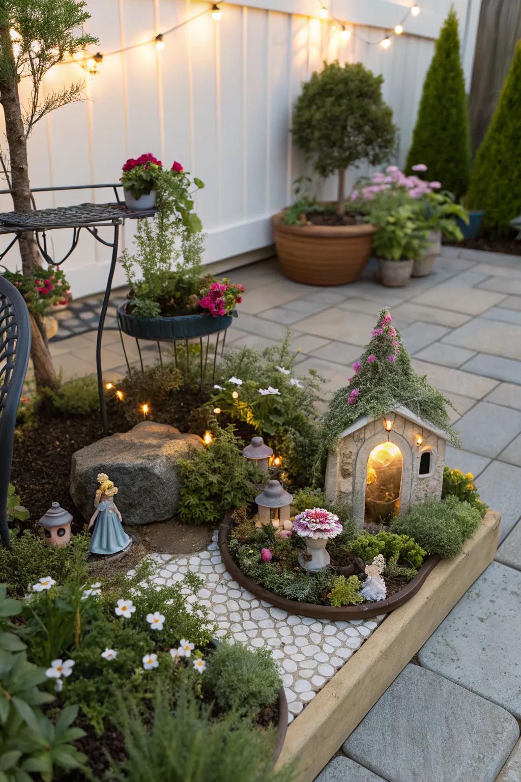 Spark imagination with a miniature fairy nook on your patio.