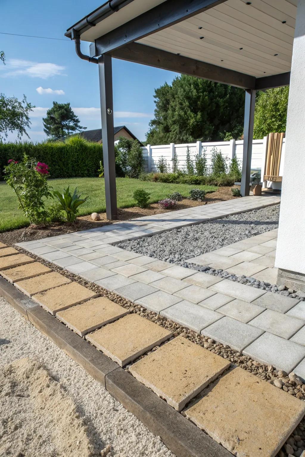 Sand and gravel layers elevate the drainage of permeable patios.