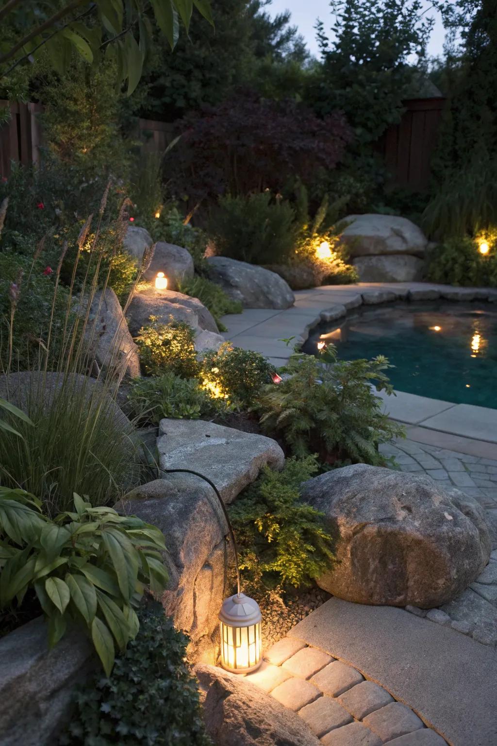 Hidden lights add surprise and enchantment to your pool landscape.