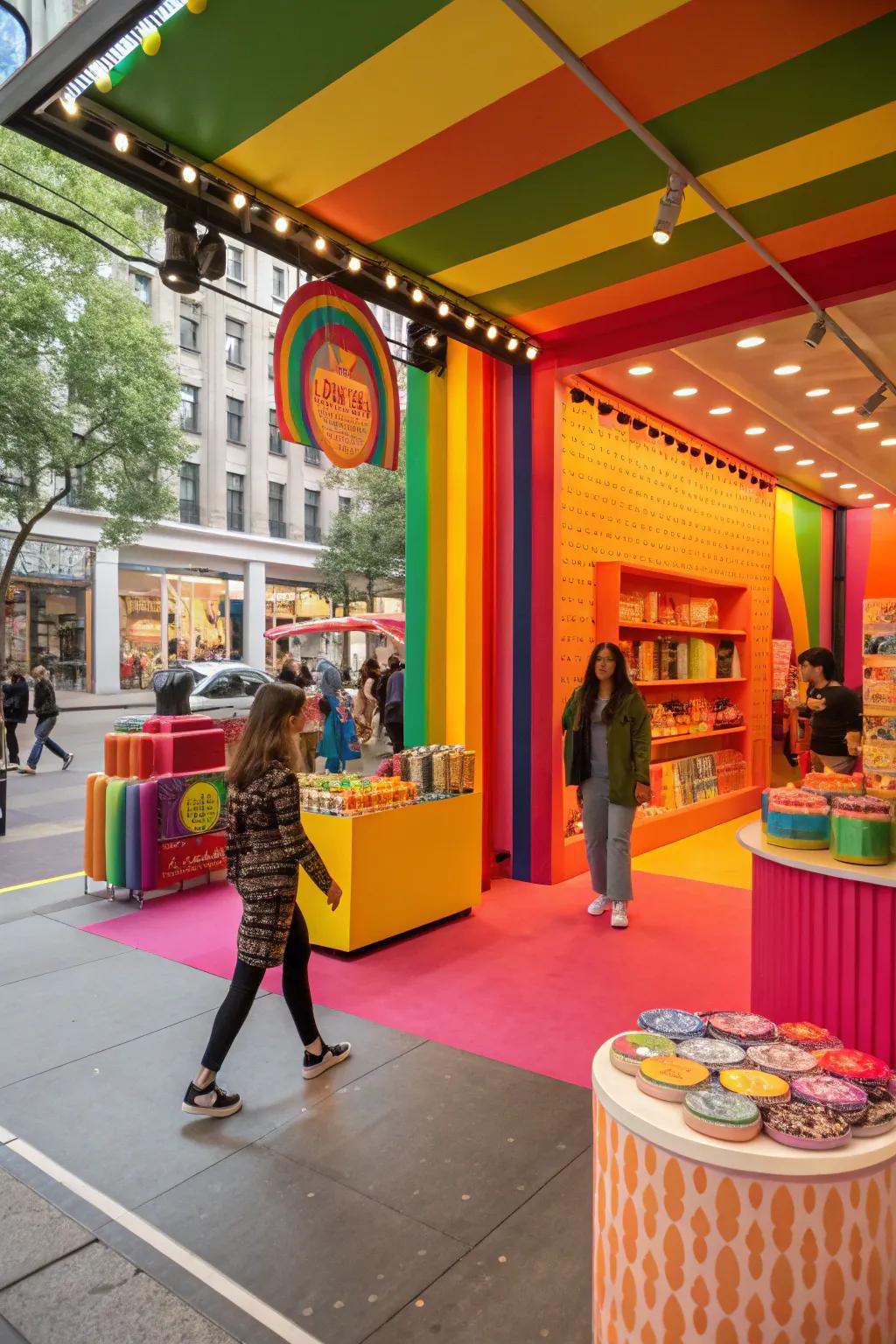 Dynamic color schemes transform the energy and mood of a pop-up shop.