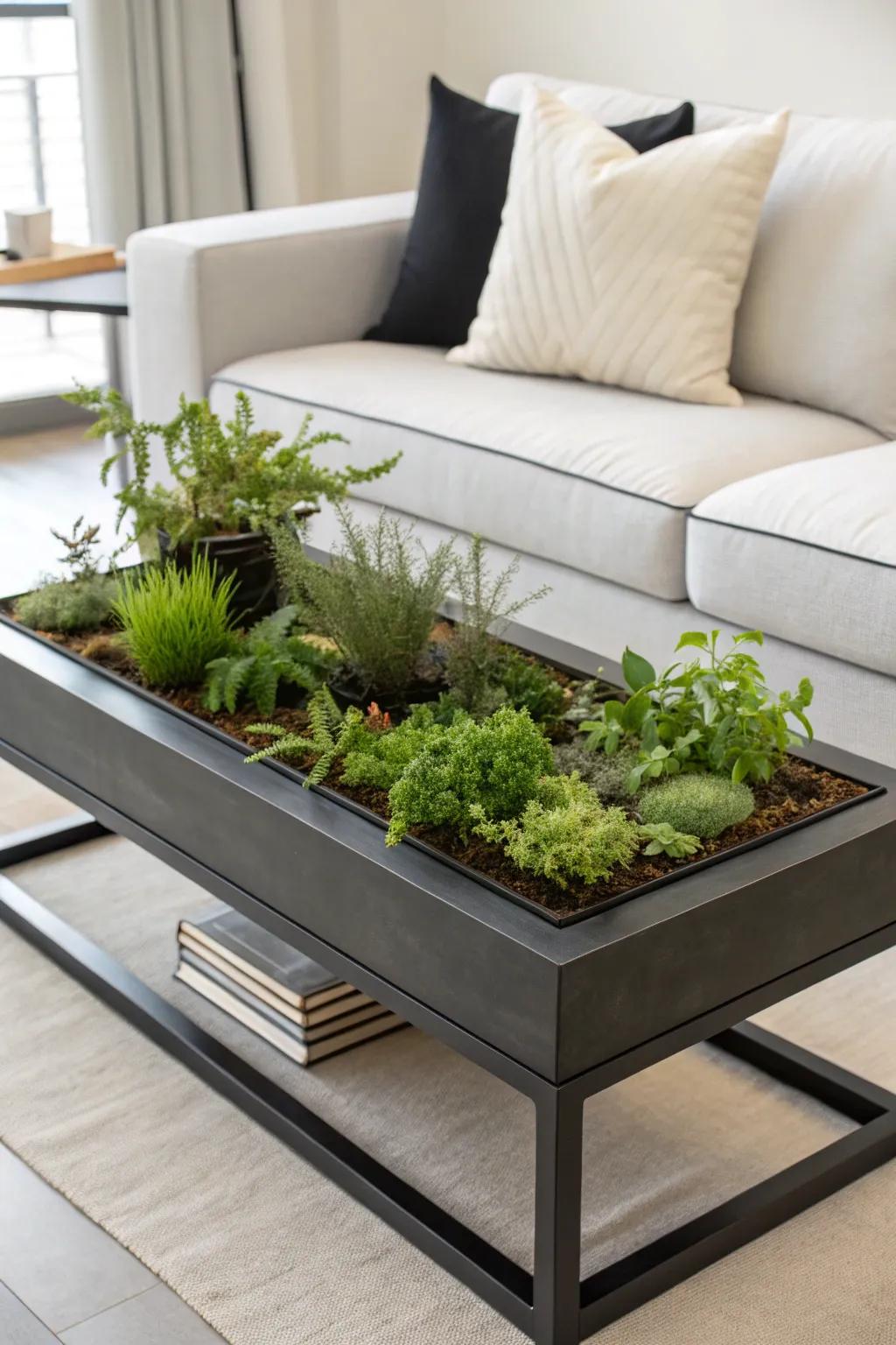 Furniture with built-in planters offers a unique twist on plant displays.