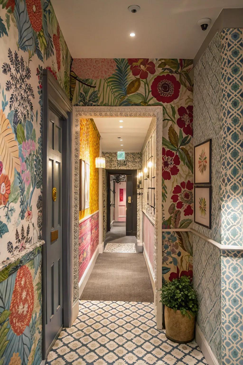 An assorted blend of patterns creates a unique and intriguing space.