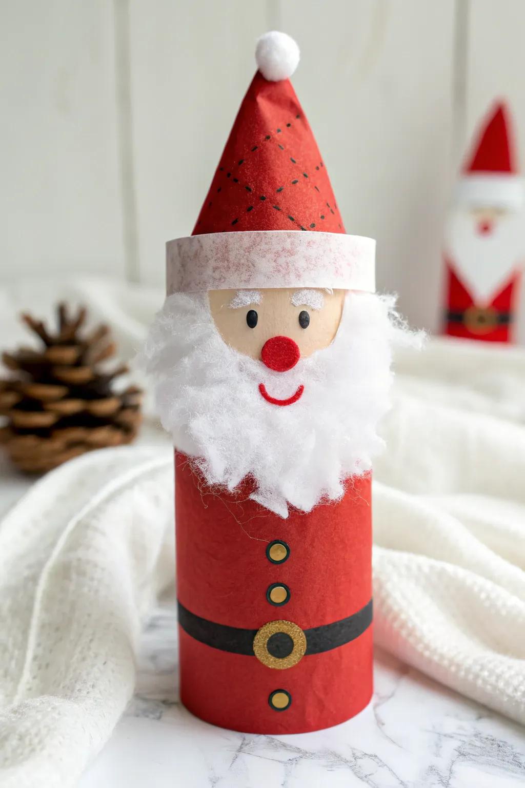 Jolly paper roll Santa Claus, bringing cheer and sustainability to holiday crafting.