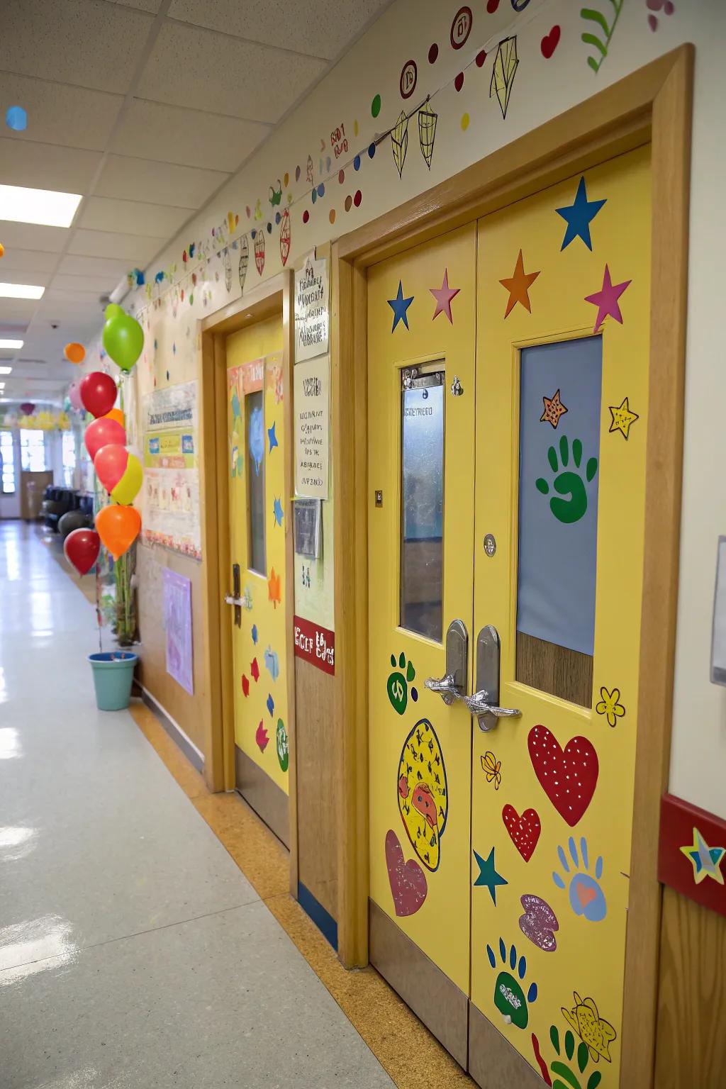 A welcoming classroom entrance featuring personalized designs.