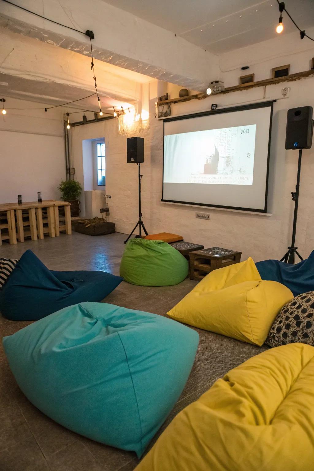 Floor cushions provide informal seating.