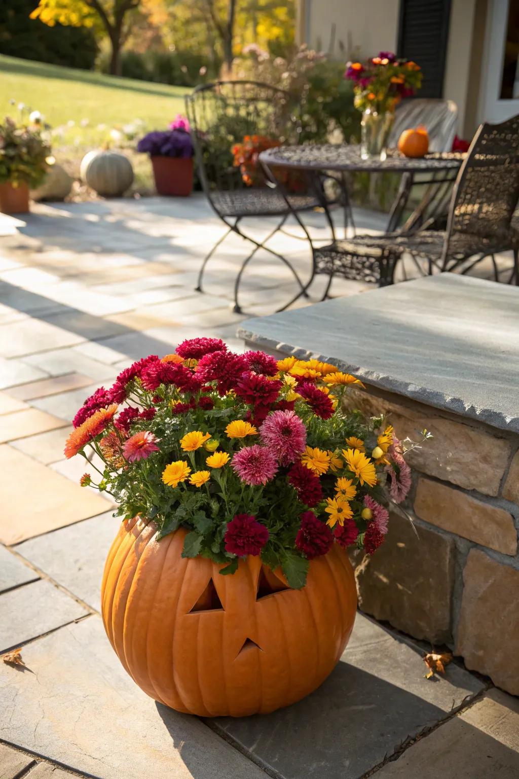 Pumpkin flowering containers introduce a fresh, natural beauty to any space.