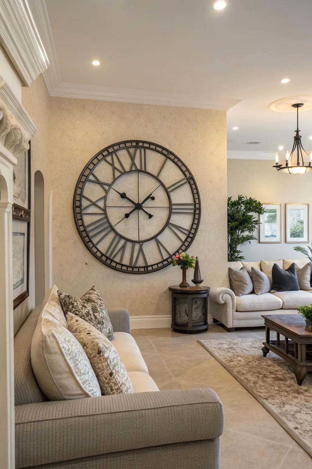 A decorative clock as a quirky focal point.