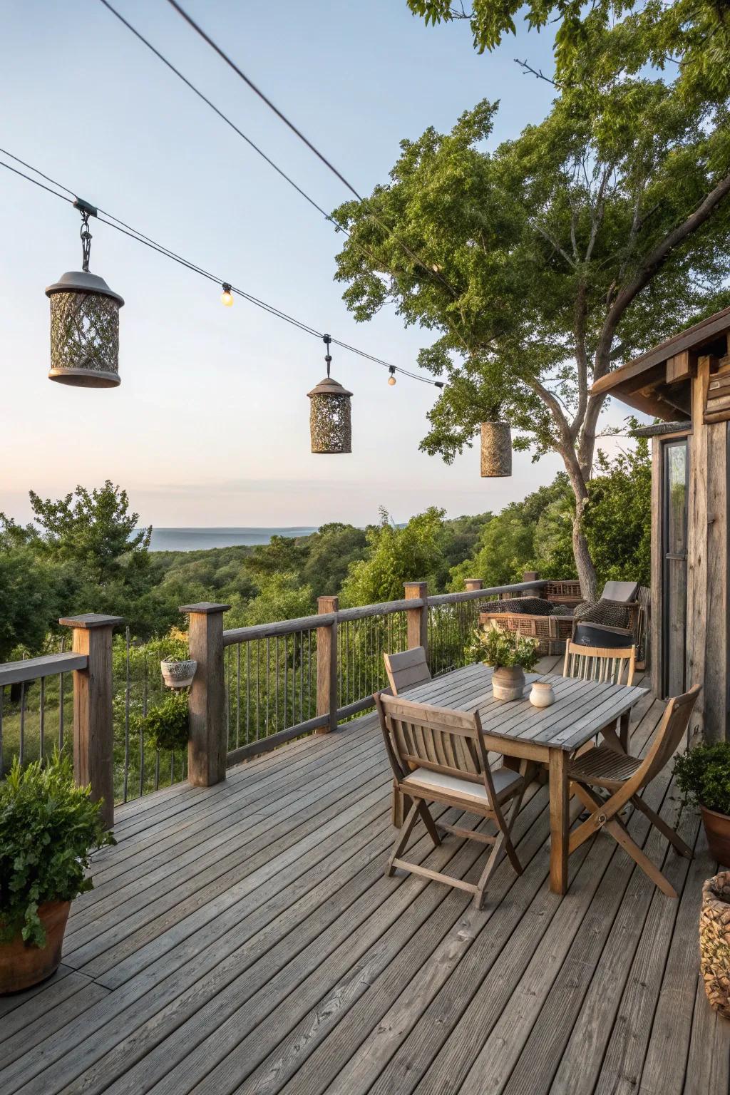 Add rustic appeal with distressed wood decking.