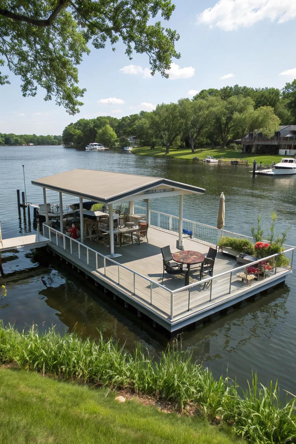 A dock that has a platform for several uses.