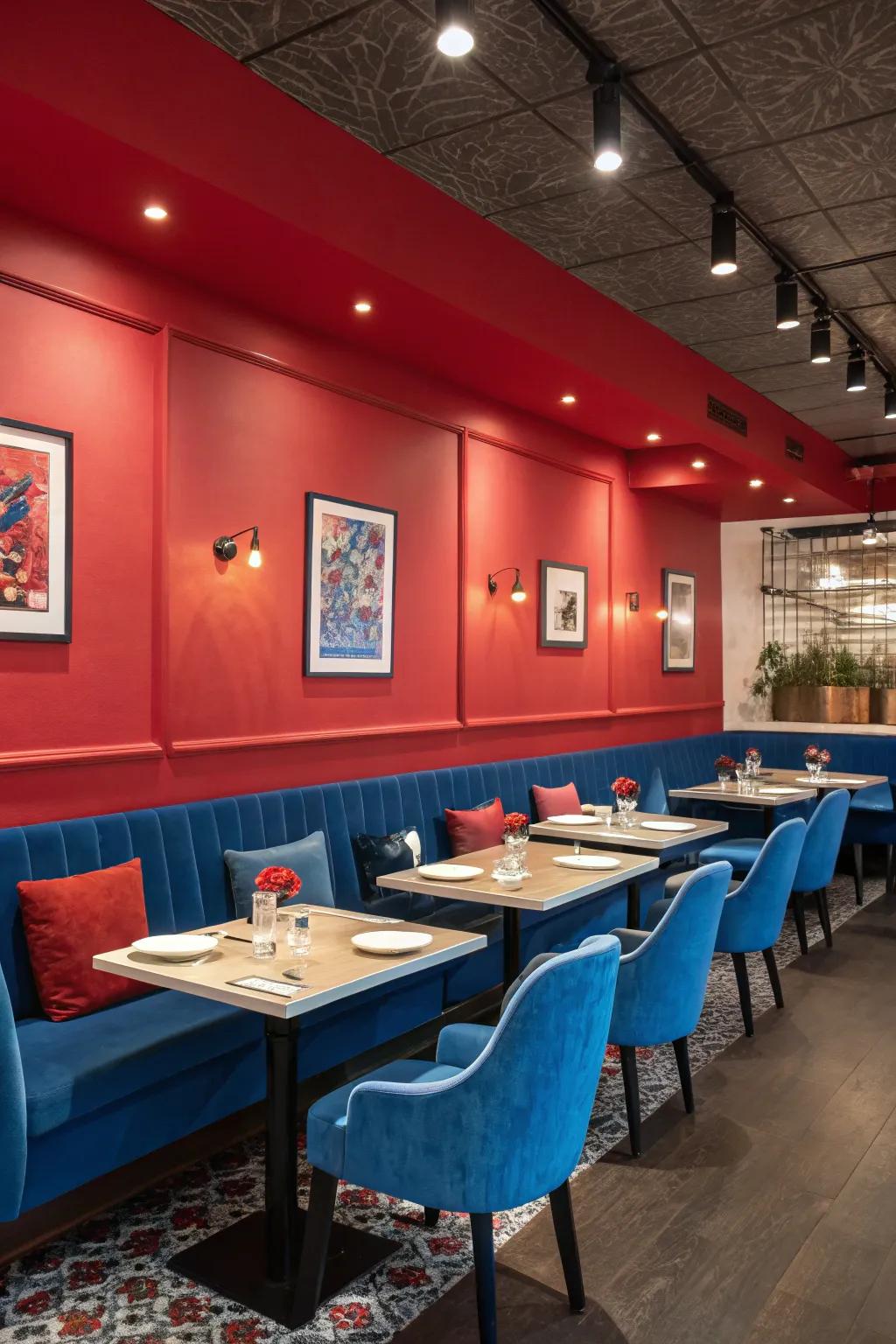 Bold colors make a vibrant statement in restaurant design.