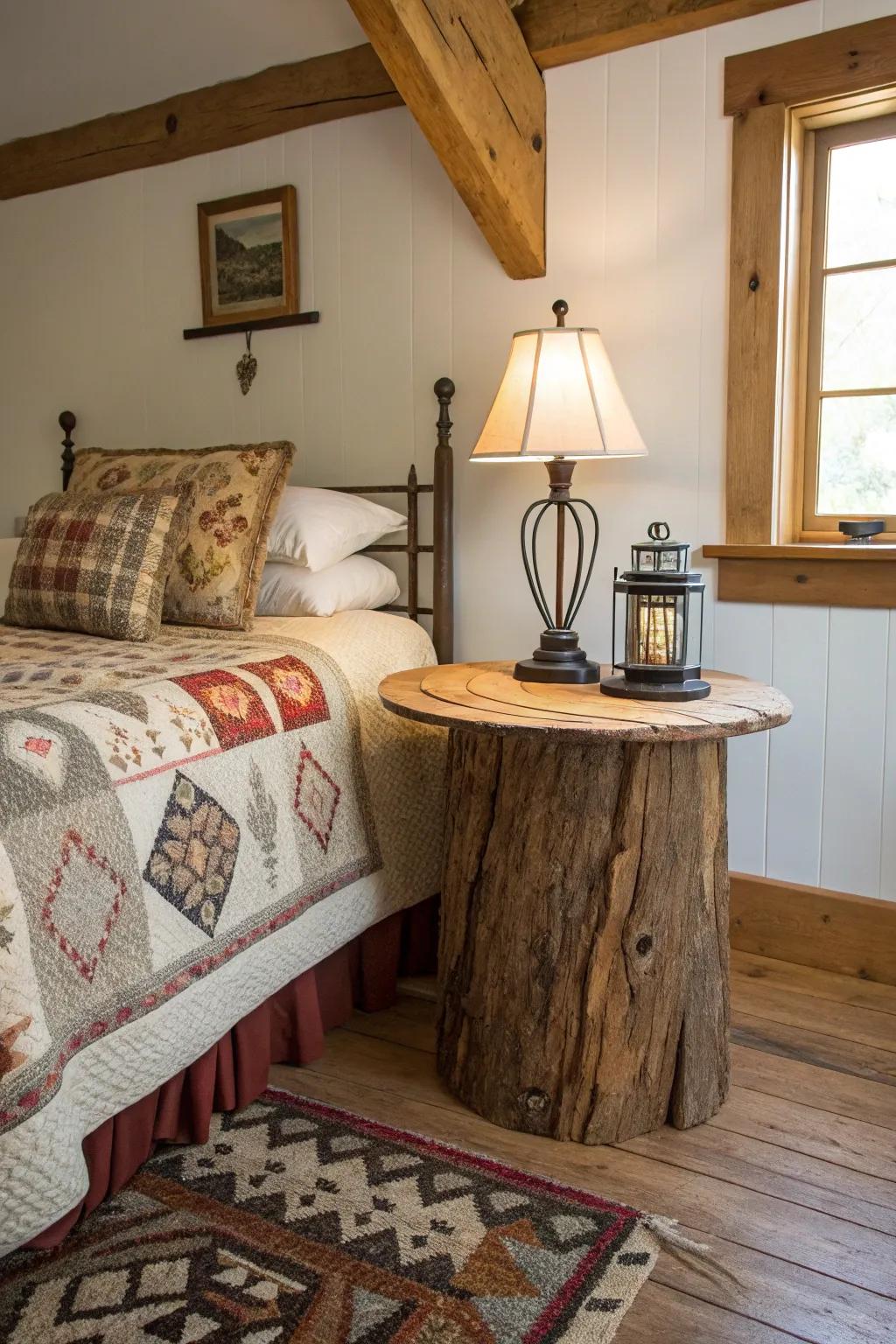 Raw edged wood tables add rustic character.
