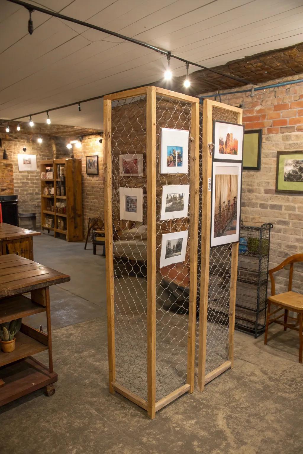 Chicken wire dividers offer a rustic and personal touch.