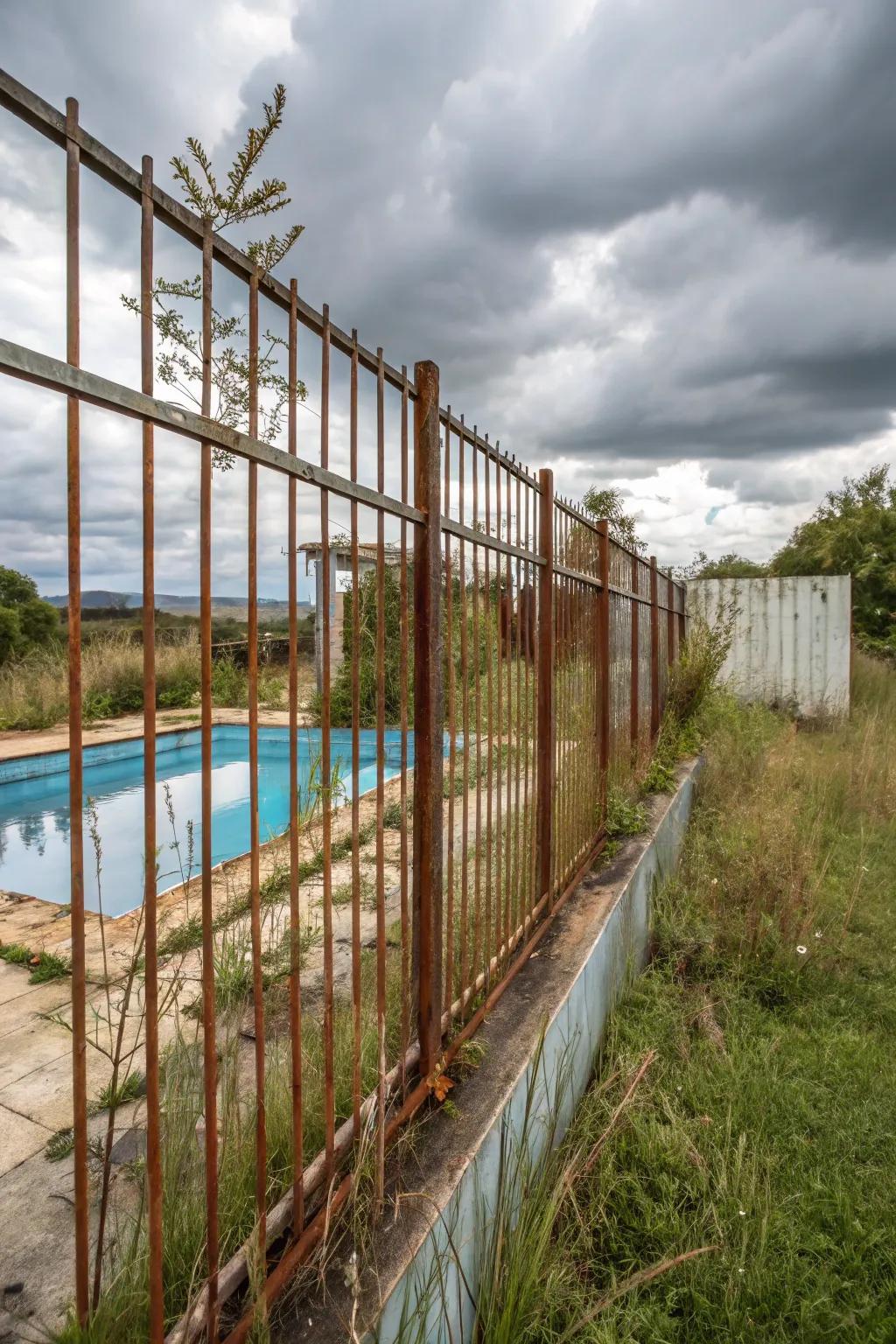 Rusted metallic panels introducing a bold, industrial rustic look.