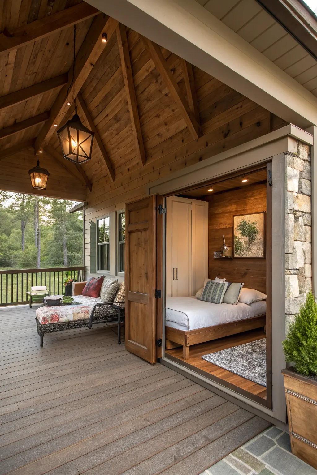 A folding wall bed adds a surprising and functional element.