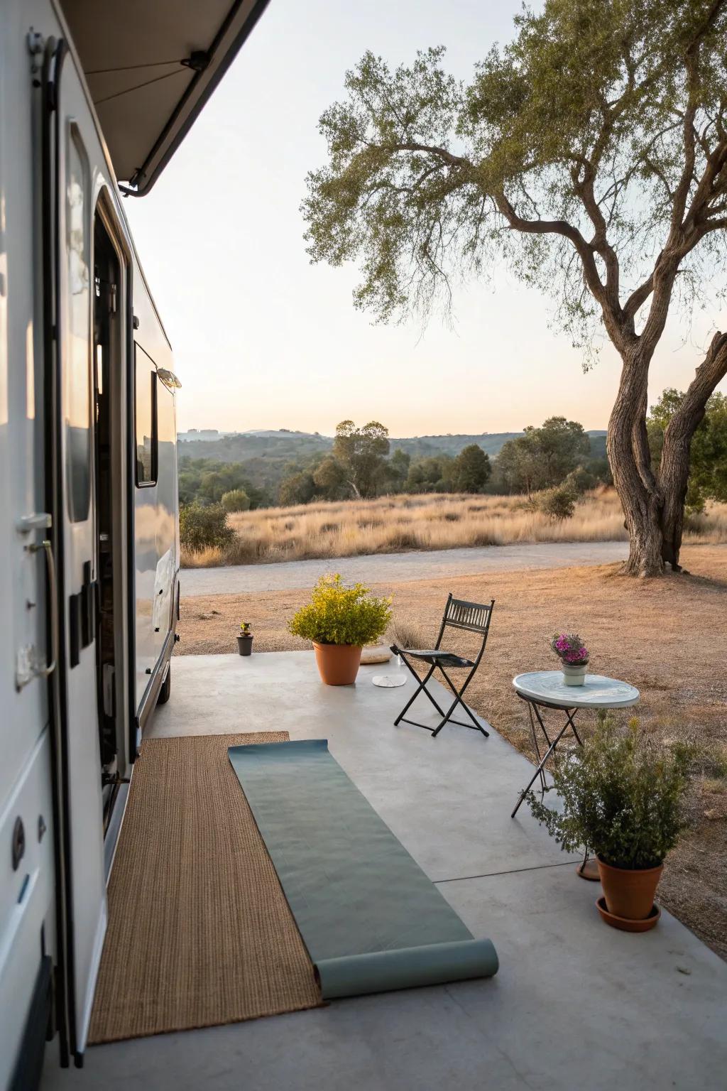 A yoga area on your patio fosters mindfulness and wellness.