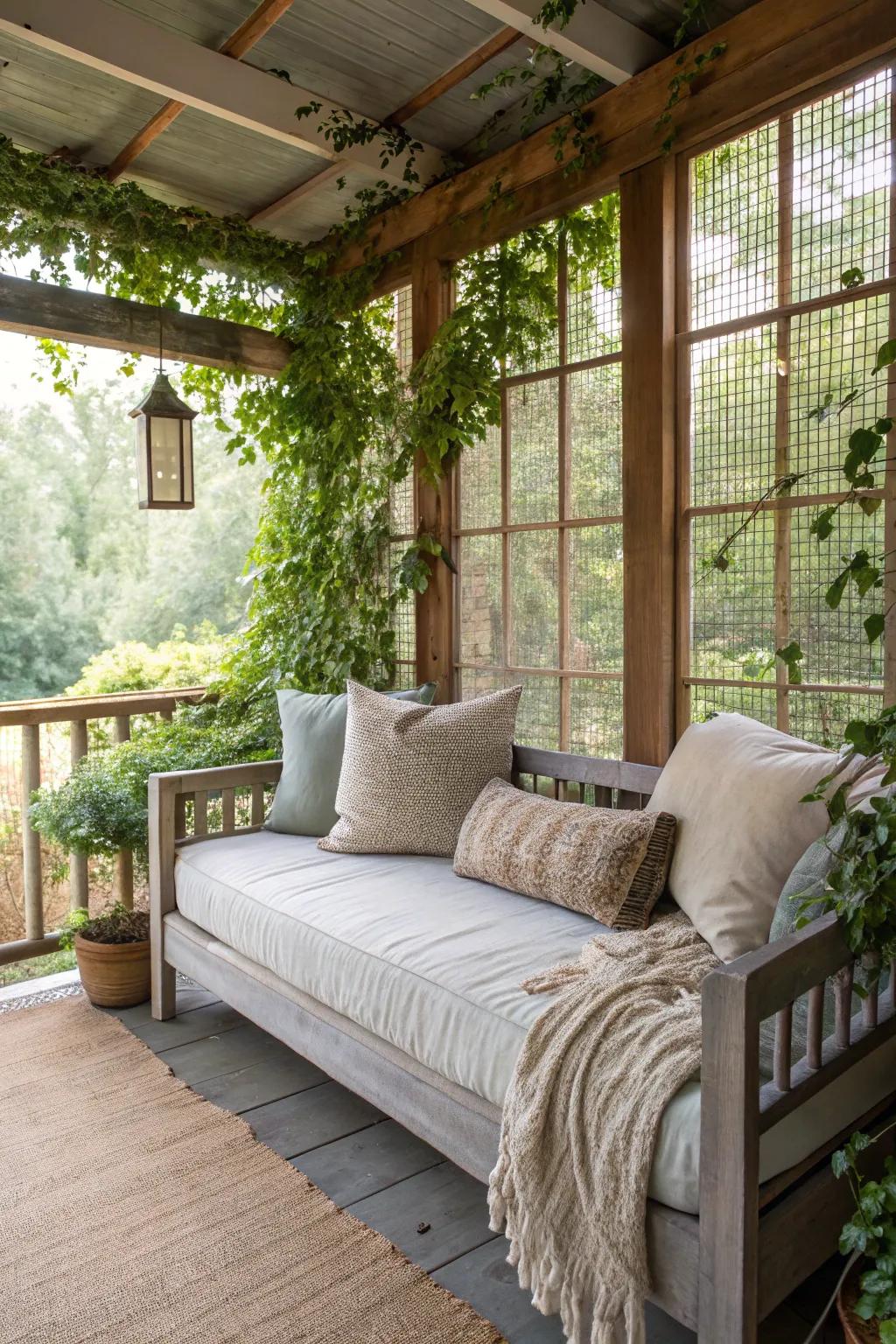 A daybed on the veranda affords a cozy location for siestas and stargazing.