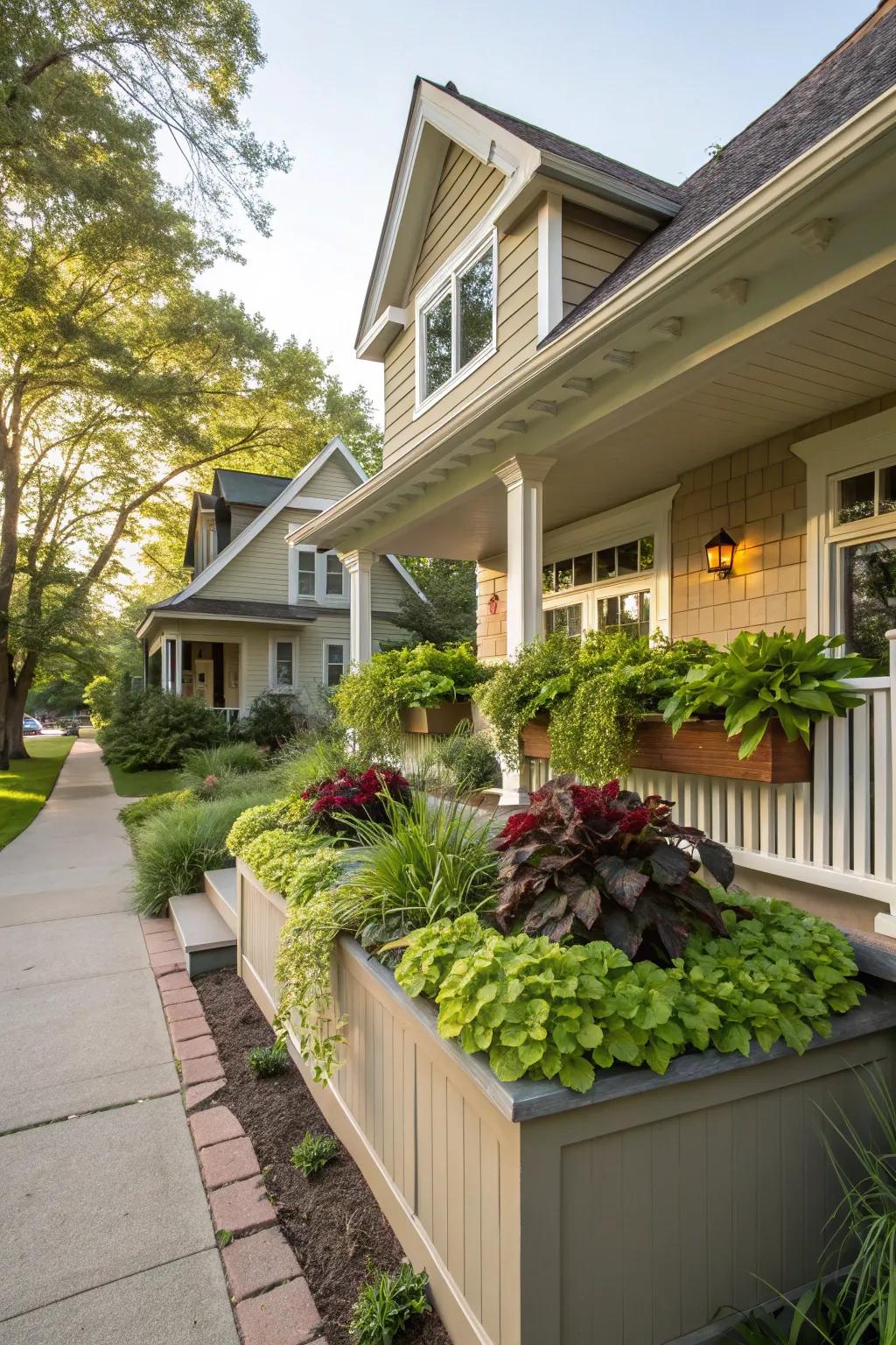 House featuring a greenery-filled shed dormer.