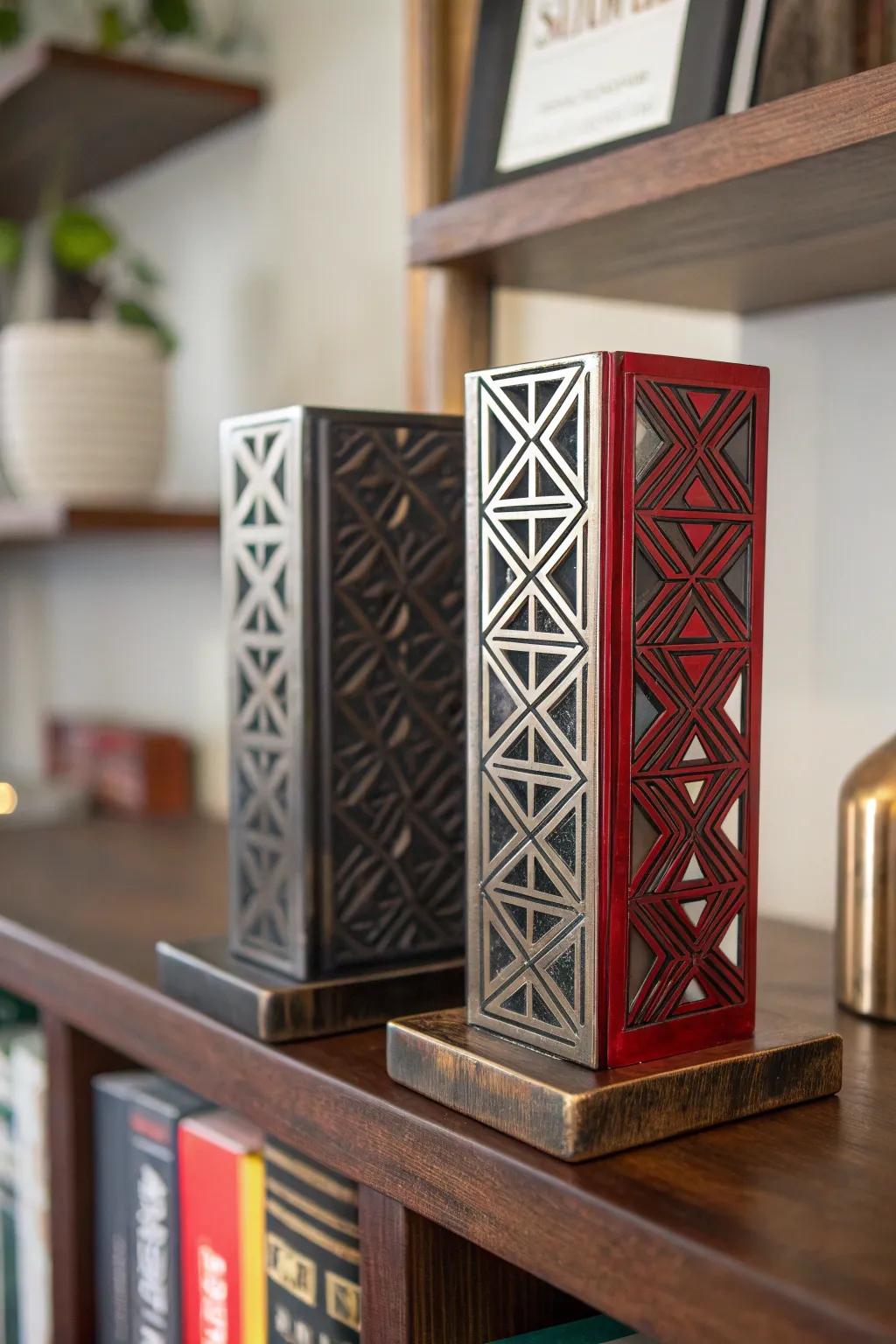 Beautify your bookshelf using these artisan-crafted metal display brackets, where style meets function.