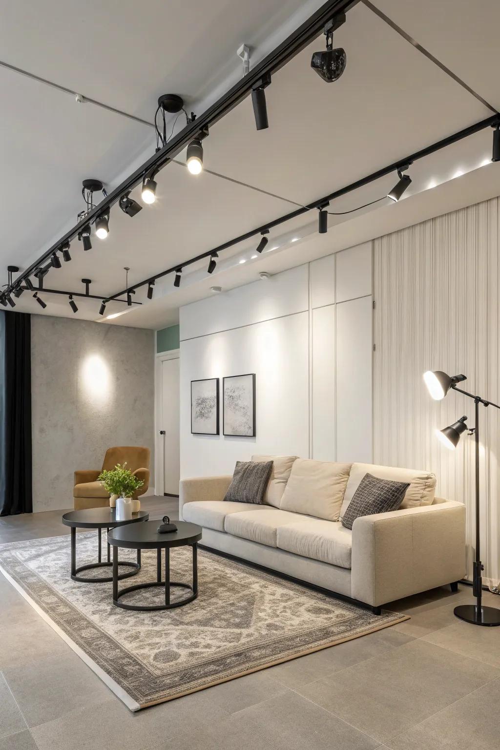 Rail lights provide modern elegance and versatility.