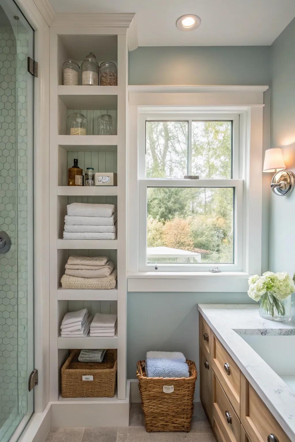 Joined racks and windows offer smart design.