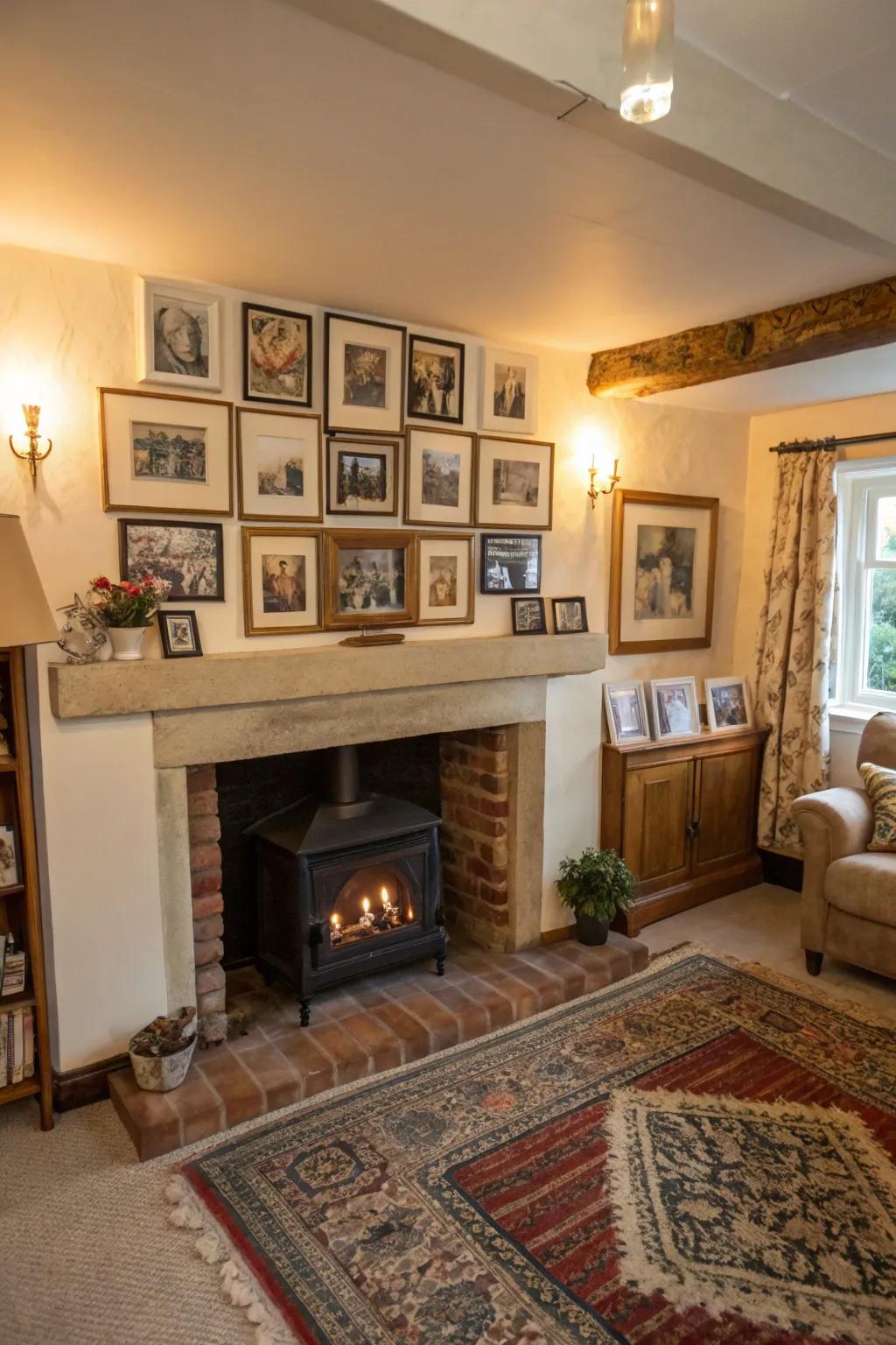 Mixed display frames add richness and a personal touch to the room.