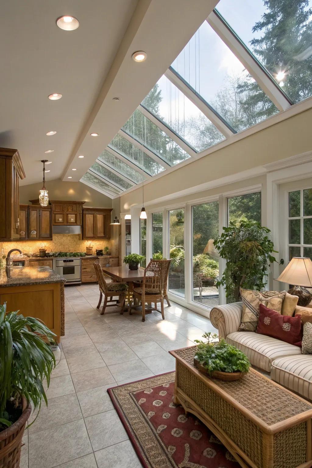 Skylights enhance the natural light.
